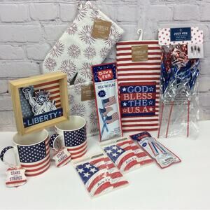 4th of July Party 11 Piece Bundle Patriotic Decor Invitations Mugs Glow Sticks